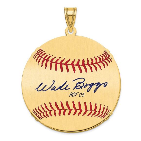 14K Gold Plated Wade Boggs Signature LG Enamel Baseball Pendant